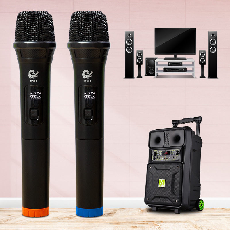 Bộ 2 Micro Karaoke Không Dây Model MV01 Siêu Hay - Kết Nối Xa Tới 35m, Kết Nối Loa Kéo, Amply Bằng Cổng MIC 6. - Hàng Nhập Khẩu