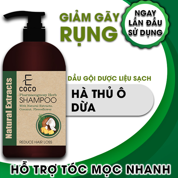 Dầu gội dược liệu sạch rụng tóc Ecoco với chiết xuất tự nhiên, dừa, hà thủ ô 336g