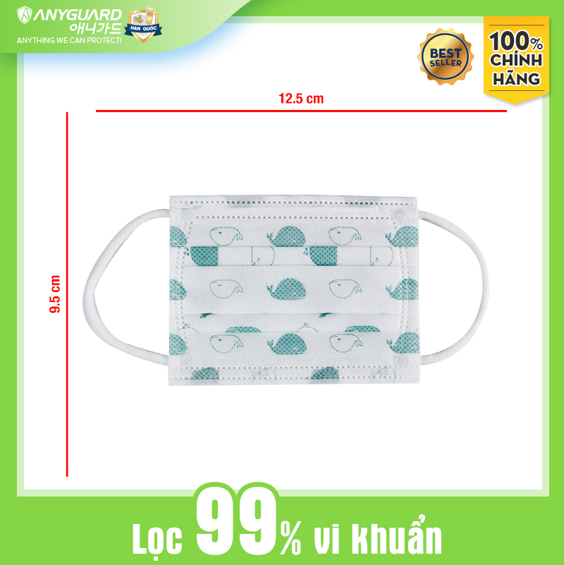 Khẩu Trang Trẻ Em Anyguard Hàn Quốc 3 Lớp Chính Hãng (Cỡ Lớn Cho Bé Dưới 13Tuổi - Hộp 50 Chiếc)-베이비 마스크 - Face Mask For Kids Under 13 yearsold-ISO 9001:2015, ISO 13485:2016, QCVN 01:2017/BTC