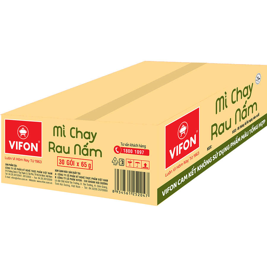 Thùng 30 Mì Chay Rau Nấm VIFON (65g / Gói)