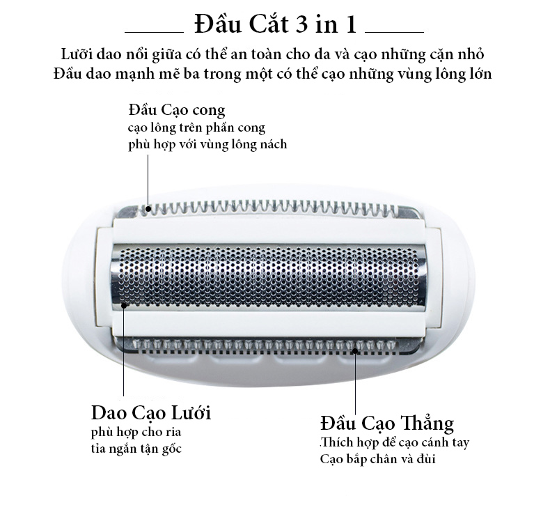 Máy Cạo Lông Vùng Kín Nách Tay Chân, Đầu Cắt Tích Hợp 3in1 Tỉa Và Cạo Đồng Thời -  Hàng Chính Hãng