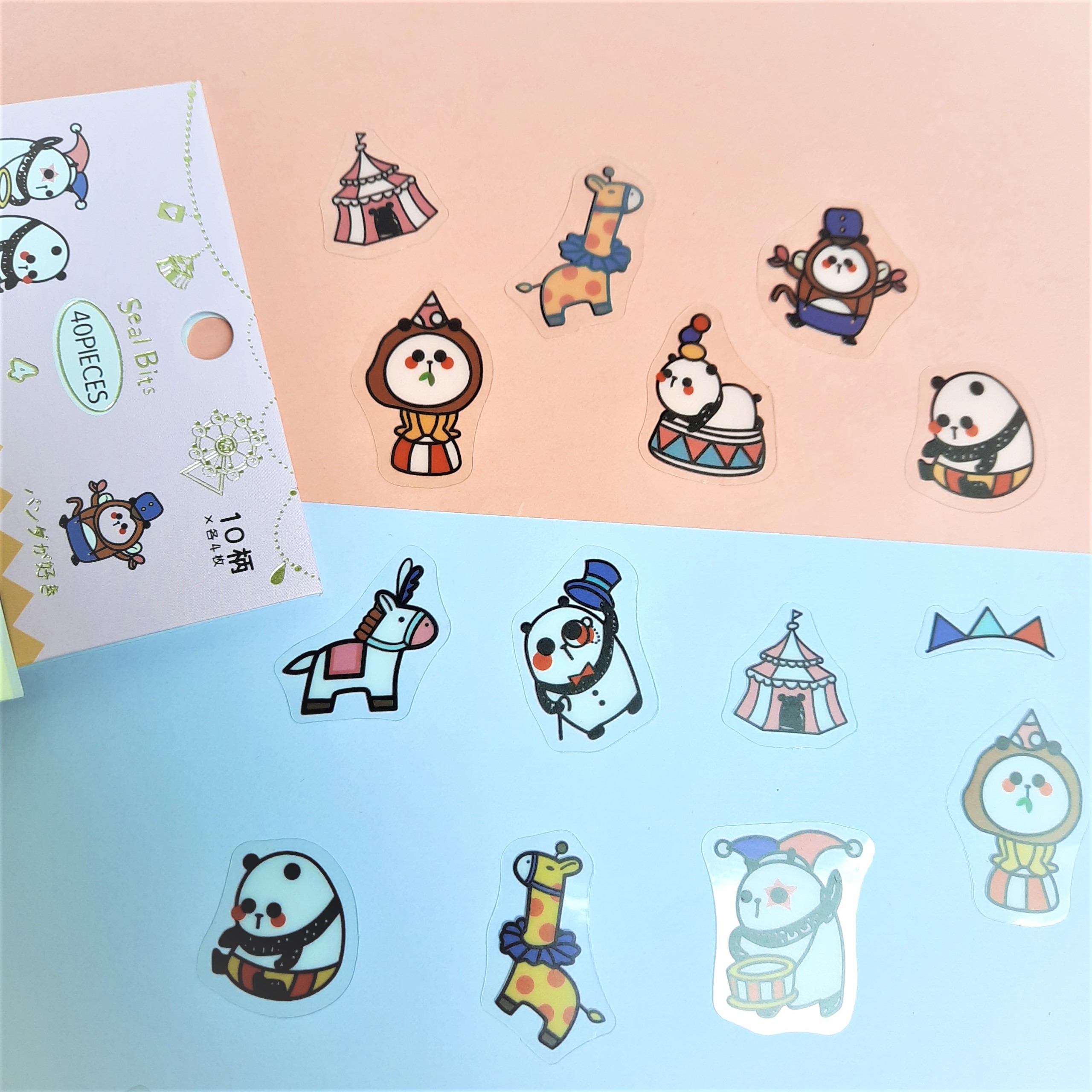 Combo 2 Bộ 32, 40 Sticker Hình Dán Mini Mèo Dễ Thương Và Gấu Trúc Làm Xiếc