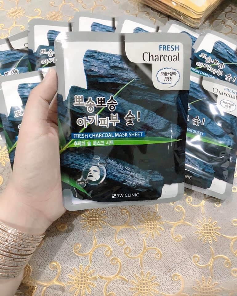 Combo 10 Túi mặt nạ giấy dưỡng trắng da - mặt na dưỡng trắng da chiết xuất Than Hoạt Tính 3w Clinic Hàn Quốc 23ml x 10