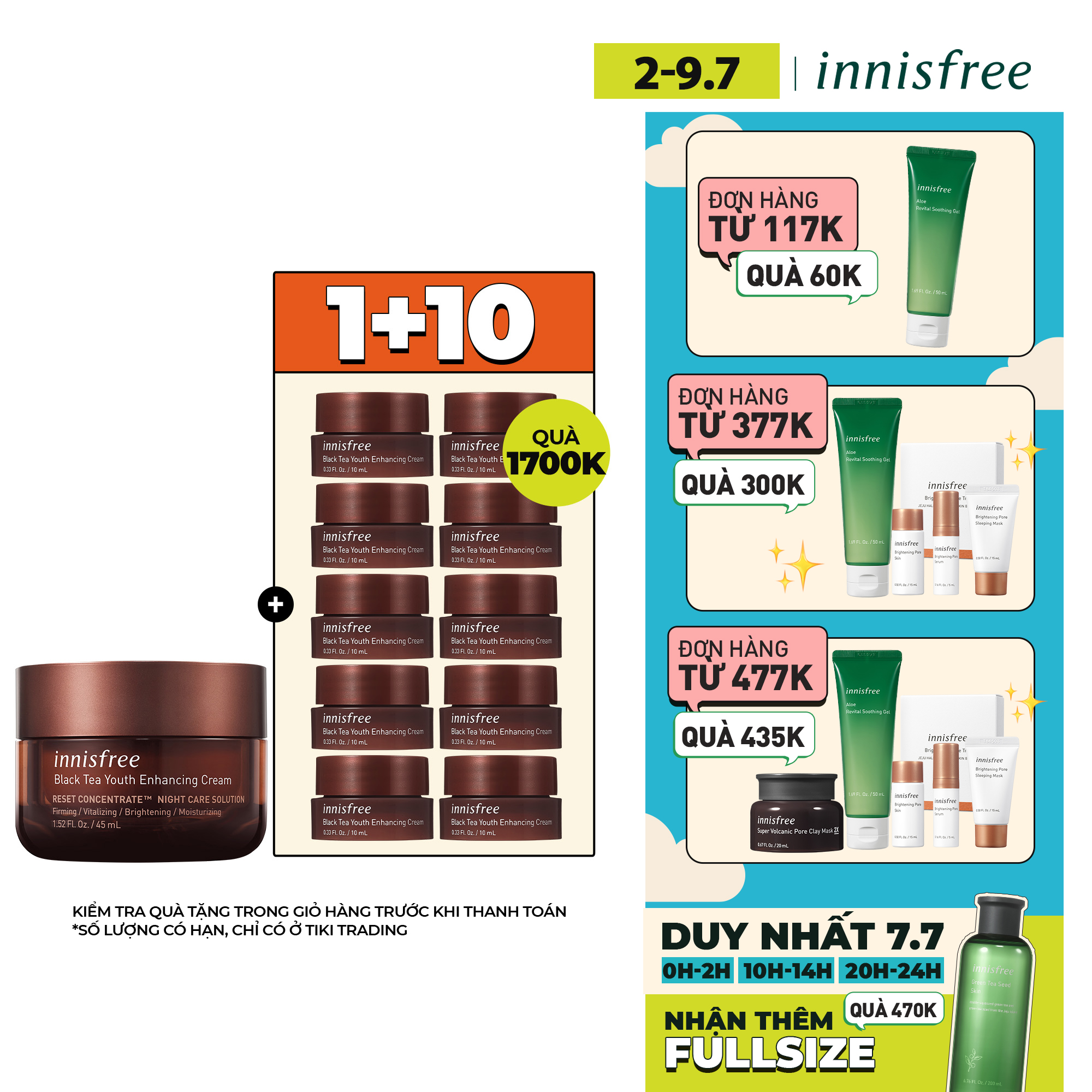 Kem Dưỡng Phục Hồi Da Và Chống Lão Hóa Trà Đen Innisfree Black Tea Youth Cream 45ml - 131172564