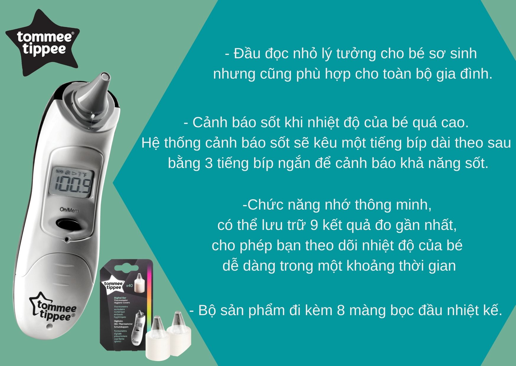 Nhiệt kế số đo tai Tommee Tippee