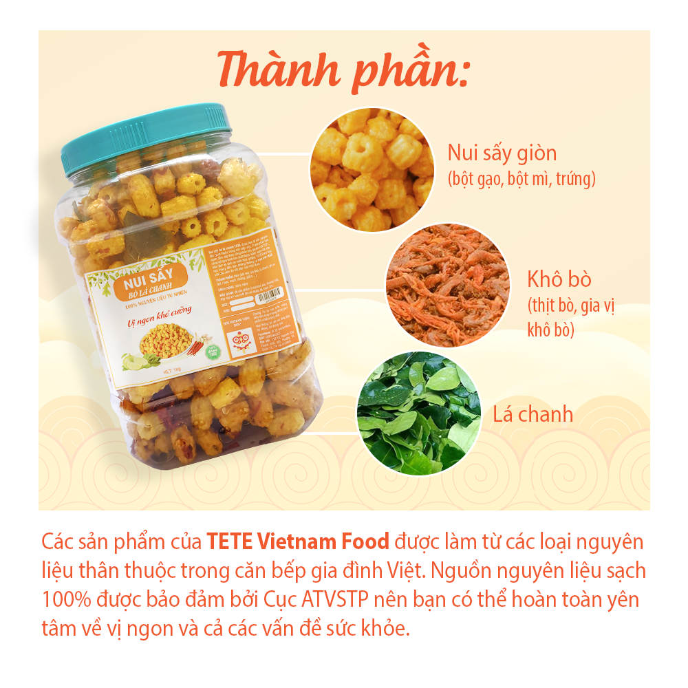 Nui Bò Lá Chanh Vị Cay Ngon Miệng Phân Phối Bởi TETE Food 500gram