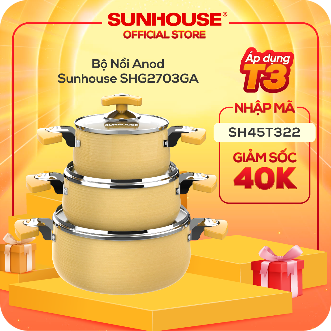 Bộ Nồi Anod Sunhouse chống dính siêu bền SHG2703GA