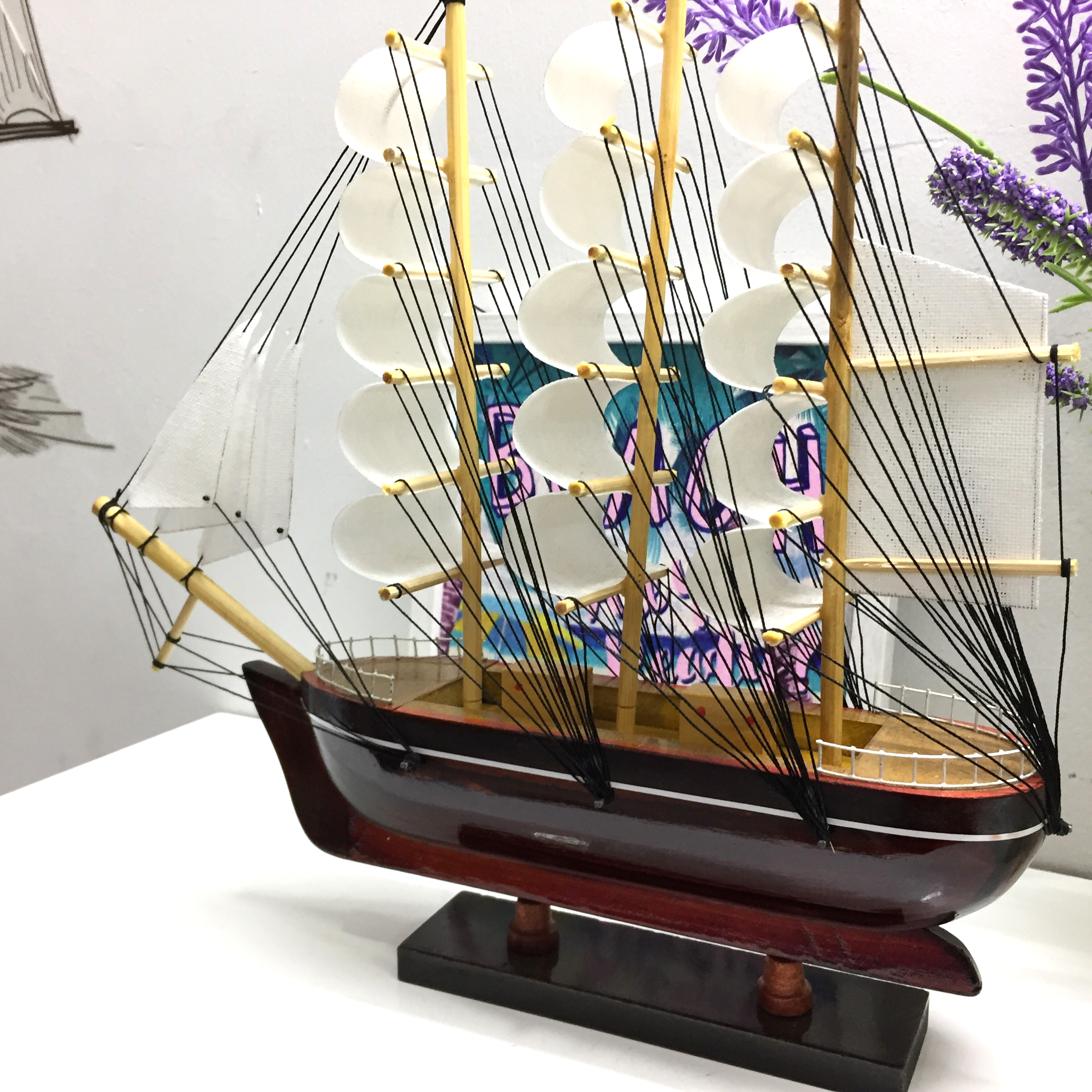 Mô hình thuyền gỗ trang trí Le Belem - thân 25cm