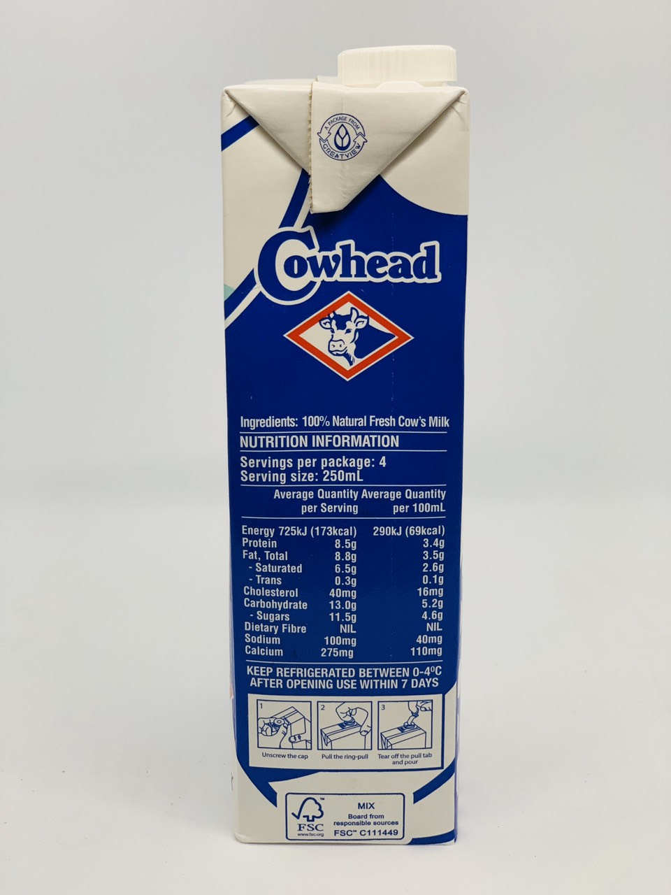 6 Hộp Sữa tươi tiệt trùng nguyên kem Úc Cowhead Full Cream 1L