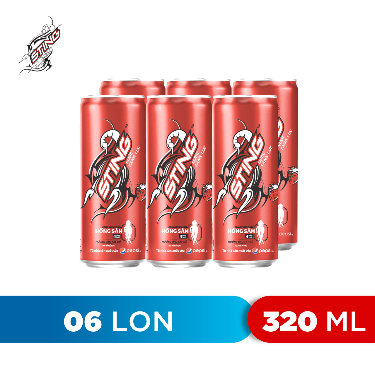 Lốc 6 Lon Nước Tăng Lực Sting Dâu (320ml/Lon)