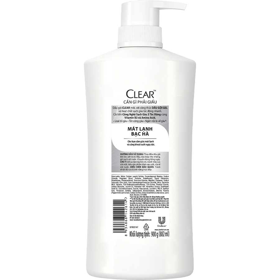 Dầu Gội Sạch Gàu CLEAR Mát Lạnh Bạc Hà (900g)