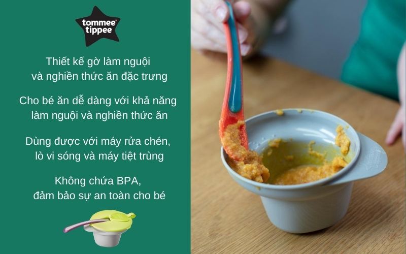 Bát ăn dặm có nắp kèm thìa cho bé Tommee Tippee Cool n Mash từ 4 tháng - Xám