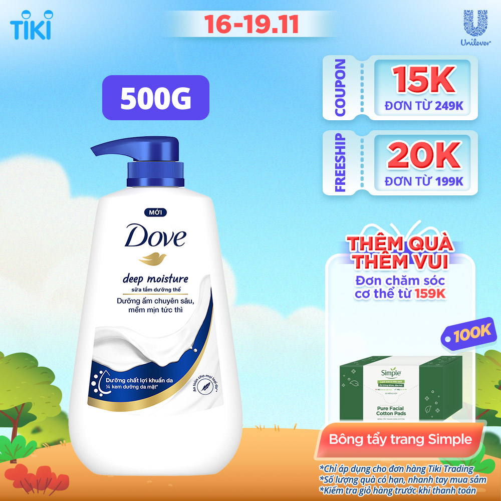 Sữa tắm dưỡng thể Dove Deep Moisture Dưỡng ẩm chuyên sâu với dưỡng chất lợi khuẩn da 500g