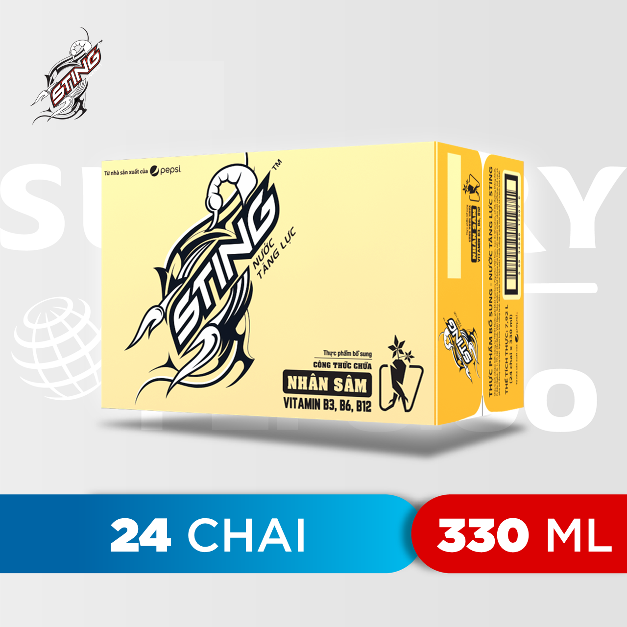 Thùng 24 Chai Nước Giải Khát Sting Vàng (330ml/chai)