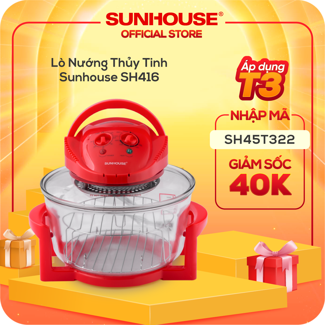 Lò Nướng Thủy Tinh Sunhouse SH416 - Đỏ - Hàng chính hãng