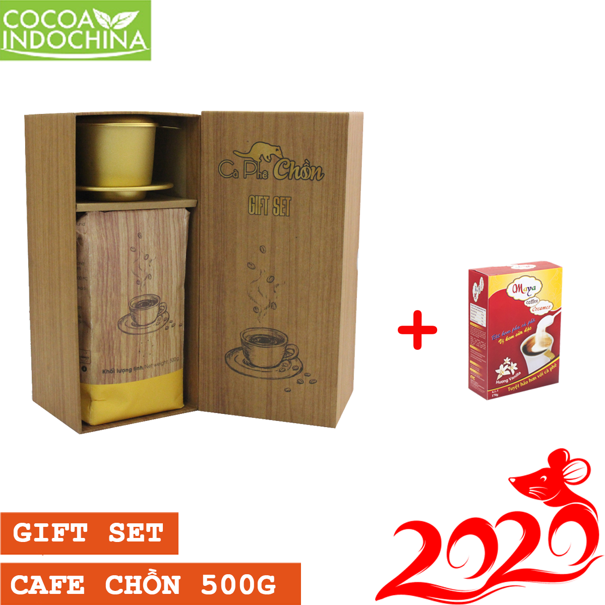 Combo: hộp quà cà phê chồn 500g + bột kem pha cà phê