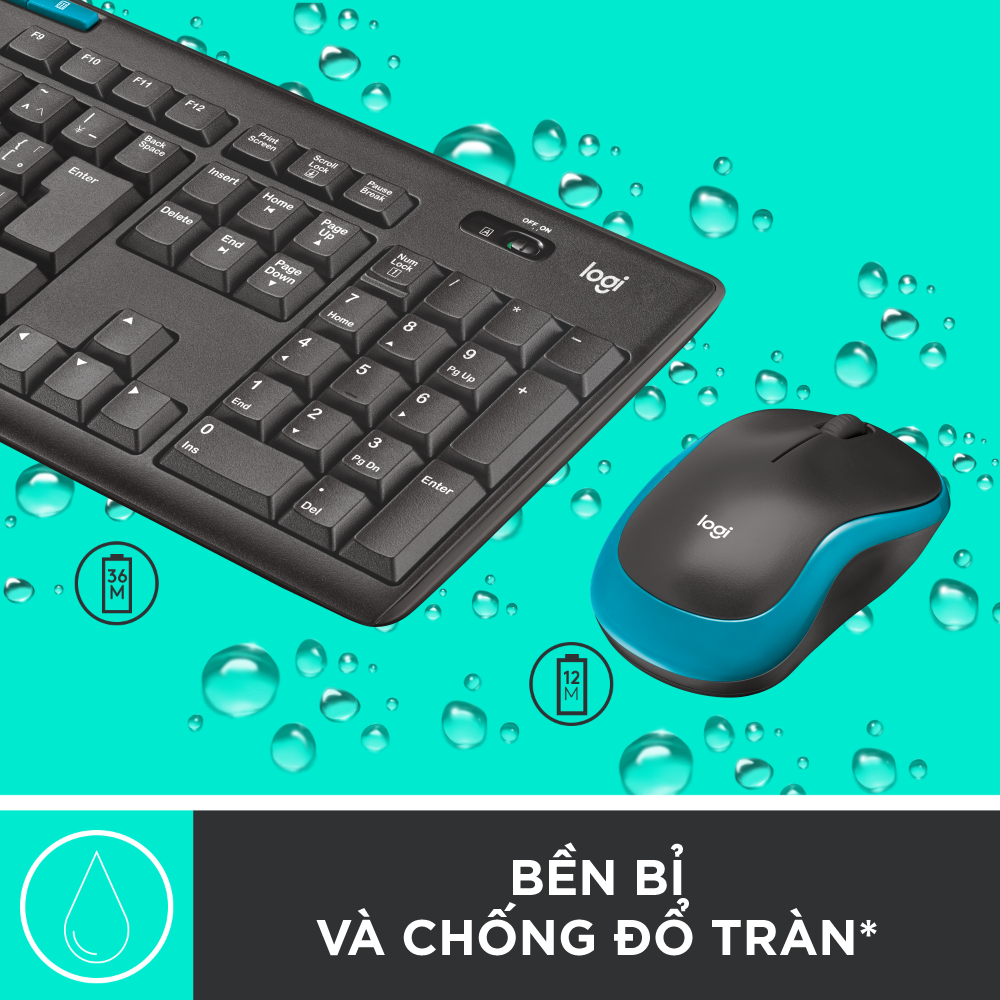 Combo chuột phím không dây Logitech MK275 - Phím media và viền chuột có màu xanh nổi bật, 1 đầu thu USB, pin lâu vượt trội - Hàng chính hãng