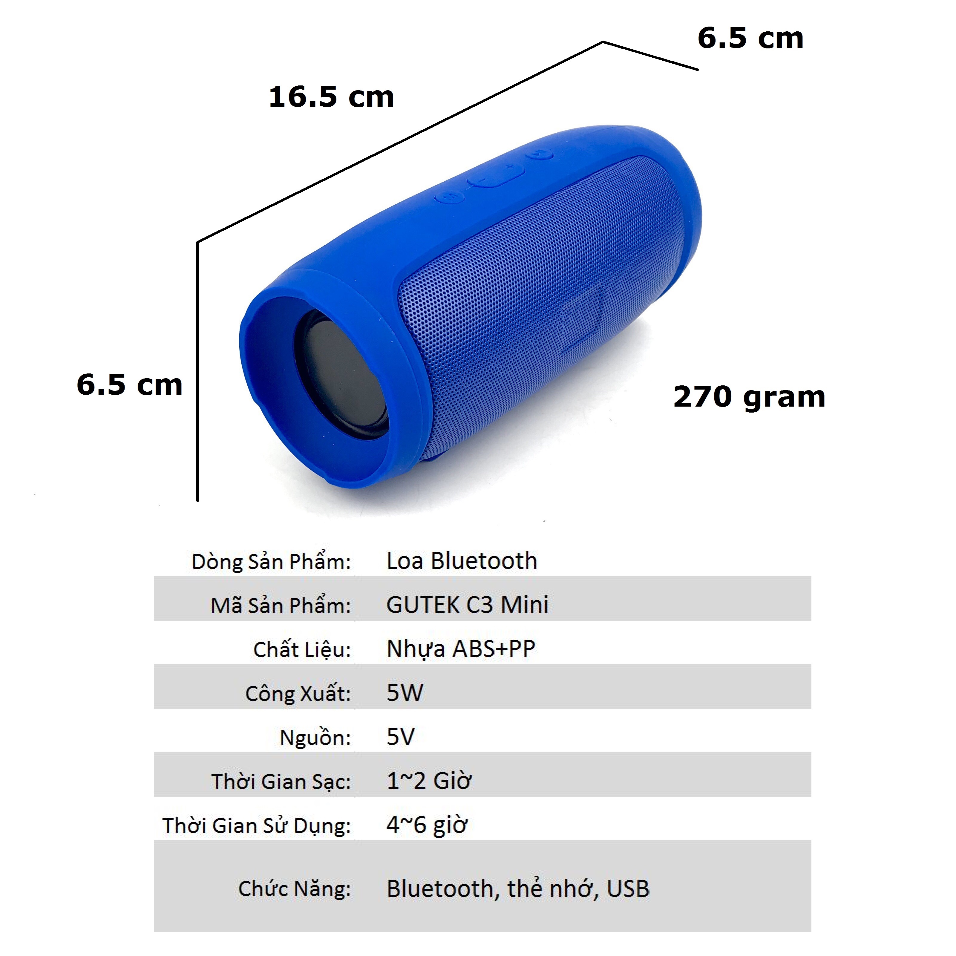 Loa Bluetooth Không Dây GUTEK C3 MINI Vỏ Nhôm Nghe Nhạc Hay, Âm Thanh Chất Lượng, Hỗ Trợ Cắm Thẻ Nhớ Tf, Usb - Hàng Chính Hãng