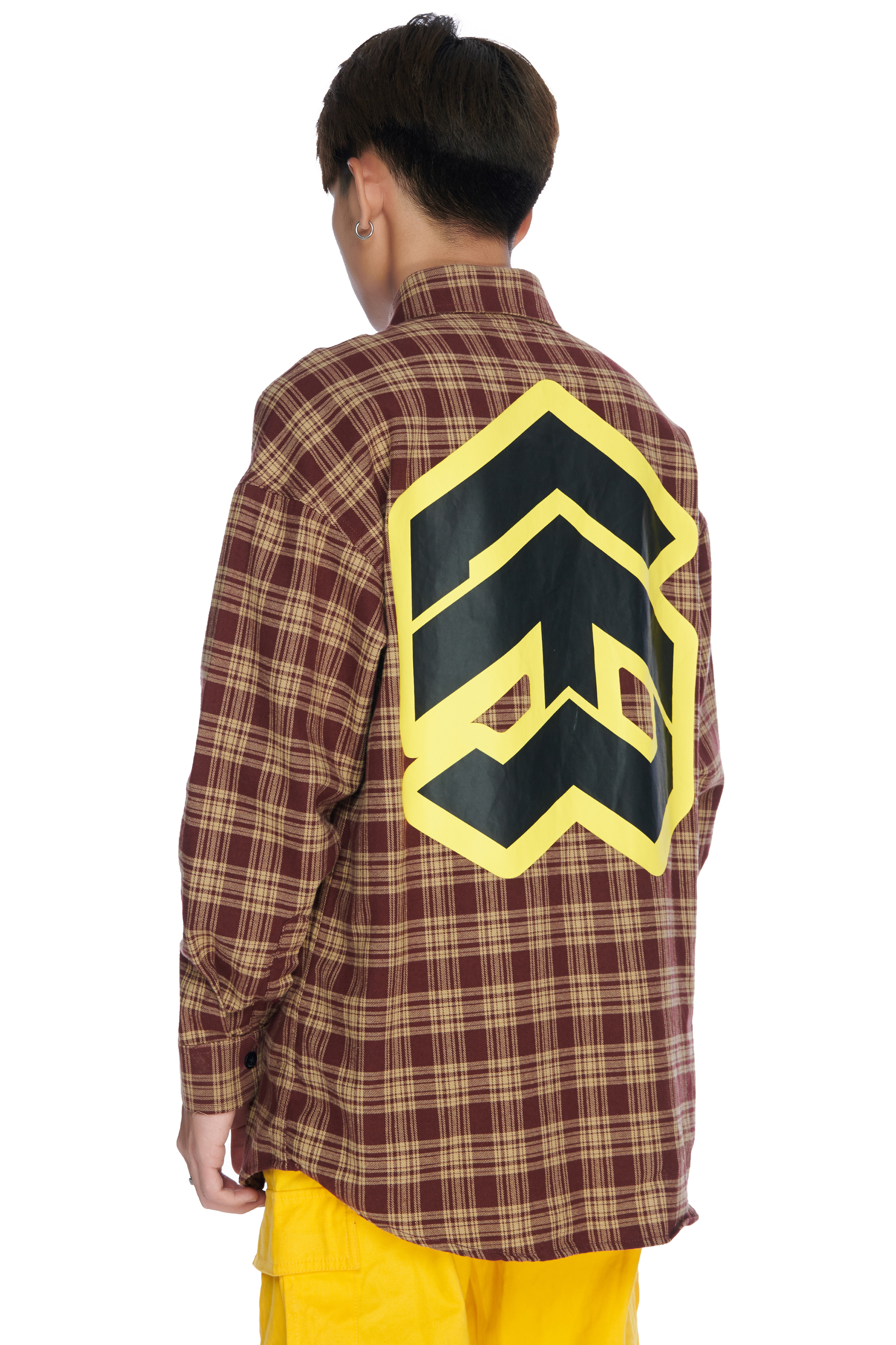 Áo Sơ Mi Flannel 5THEWAY Tay Dài Sọc Caro Nâu aka /stroke/ BIG LOGO FLANNEL SHIRT in BR/YE