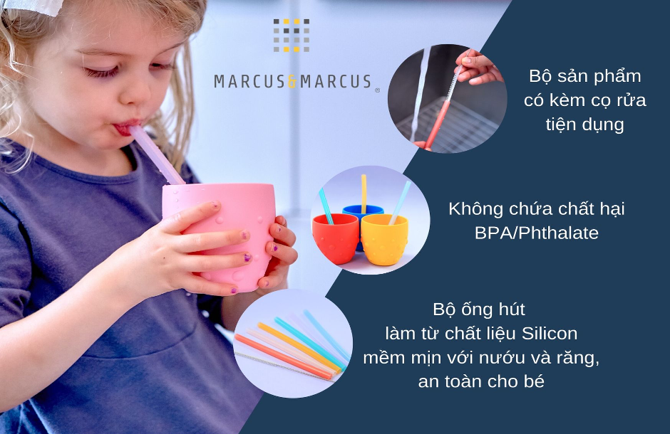 Bộ 6 ống hút silicon kèm cọ rửa Marcus & Marcus