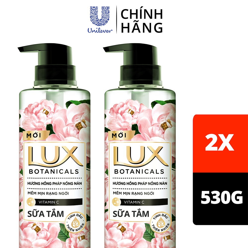 Combo Sữa Tắm Lux Botanical Hương Nước Hoa Hồng Pháp Nồng Nàn Hương Nước Hoa Cao Cấp Sáng Mịn Rạng Ngời 540G X2