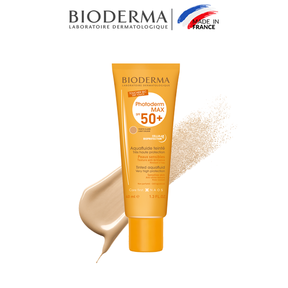 Kem chống nắng giảm bóng nhờn cho mọi loại da Bioderma Photoderm MAX Aquafluide Teinte Claire SPF 50+ - 40ml (Màu Light)