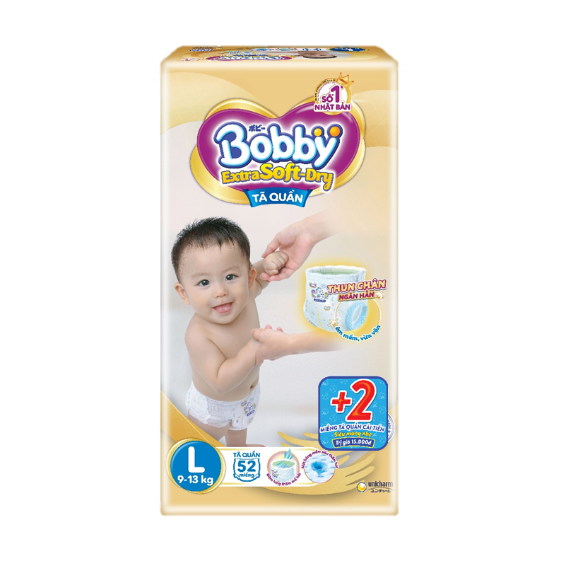 Tã Quần Cao Cấp Bobby Extra Soft Dry Thun Chân Ngăn Hằn L52 + 2