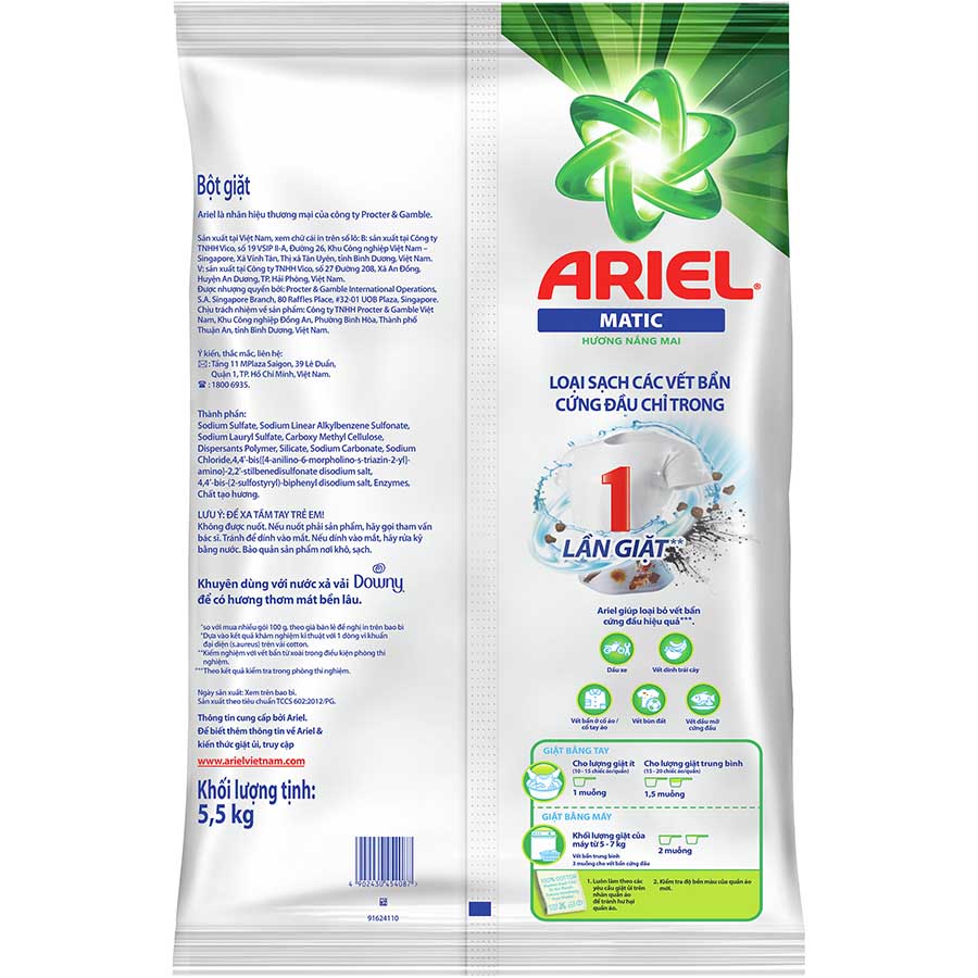 Bột Giặt Ariel Nắng Mai Túi 5.5kg