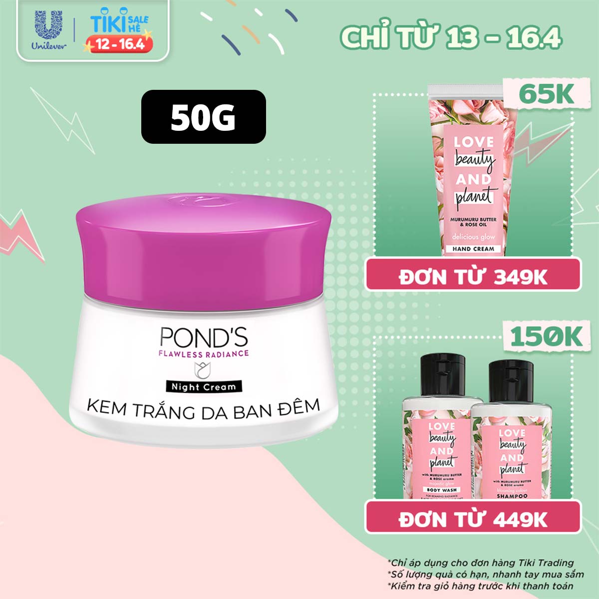 Kem Dưỡng Da Pond'S Flawless Radiance Derma Kem Dưỡng Sáng Da Giảm Thâm Nám Ban Đêm Trắng Mịn Mướt Sương 50G