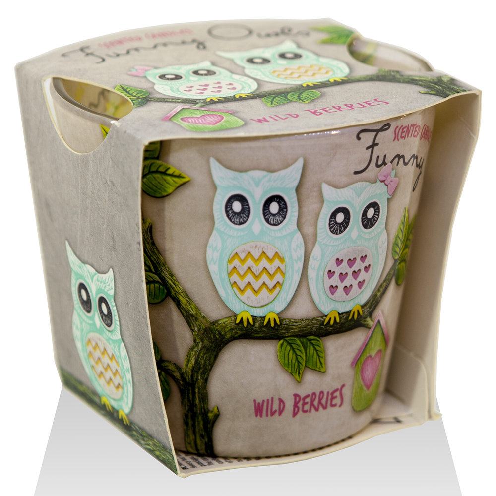 Ly nến thơm tinh dầu Bartek Funny Owls 115g QT00668 - hương quả ngọt (giao mẫu ngẫu nhiên)