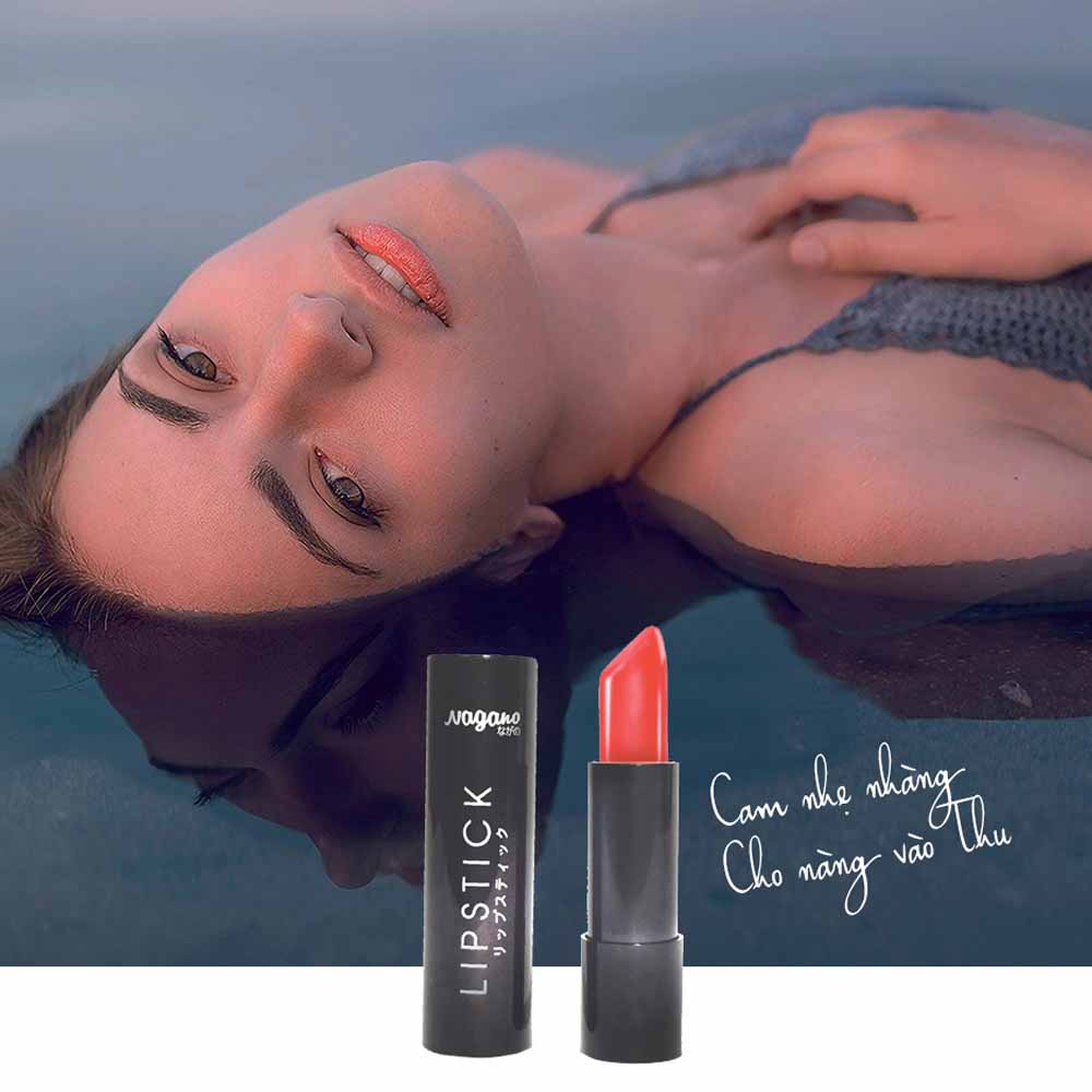 Son Lì Collagen Nagano Japan 2,9g - Lipstick Collagen Nagano Candy Crush & Peachy Orange 2.9g - Chất son mịn, chứa Collagen giúp dưỡng mềm môi