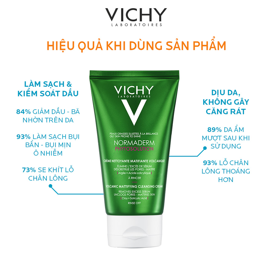 Sữa Rửa Mặt Tạo Bọt Từ Đất Sét Và Đá Khoáng Núi Lửa Giúp Làm Sạch Và Kiểm Soát Dầu Hiệu Quả Vichy Normaderm Phytosolution Vocanic Mattifying Cleansing Cream 125ml