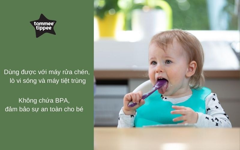 Thìa ăn dặm cho bé Tommee Tippee từ 7 tháng (set 2 thìa) - Feeding Spoon - Tím/Xanh lá