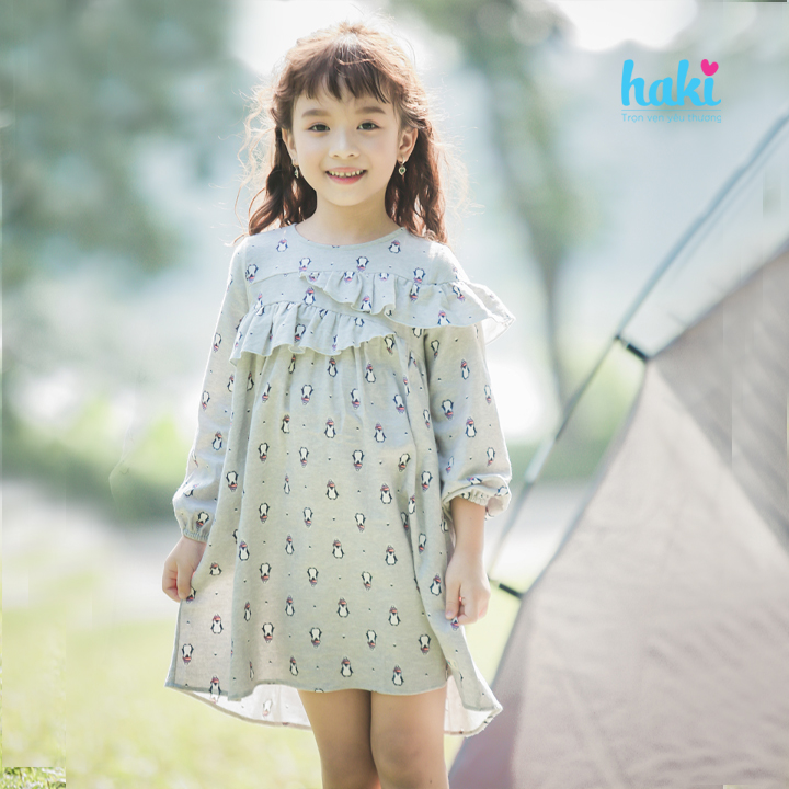 Váy thô cào bông bèo lệch hai tầng