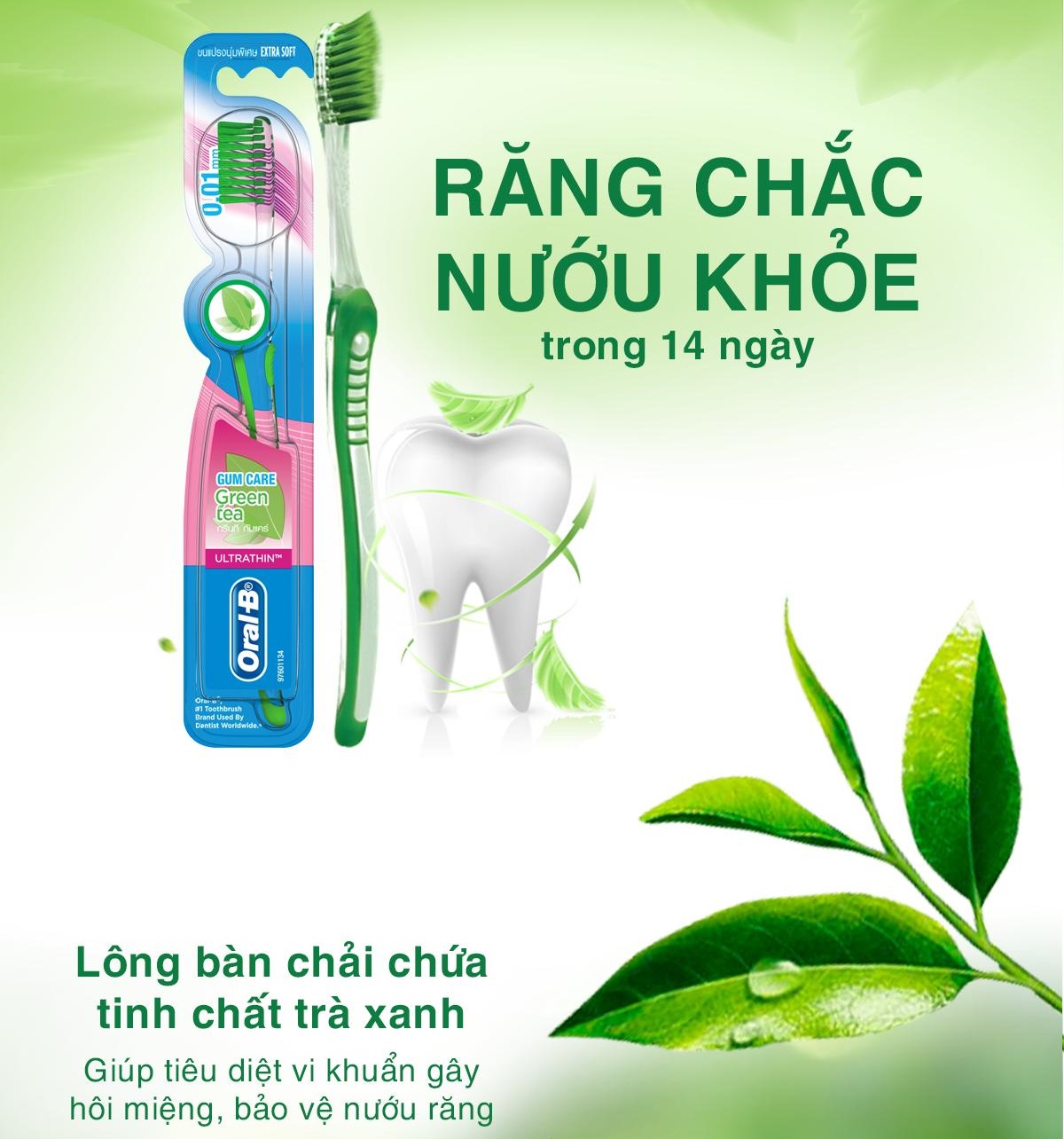 Bàn Chải ORAL-B Tinh Chất Trà Xanh Vỉ 3 Cây (Mua 2 tặng 1)