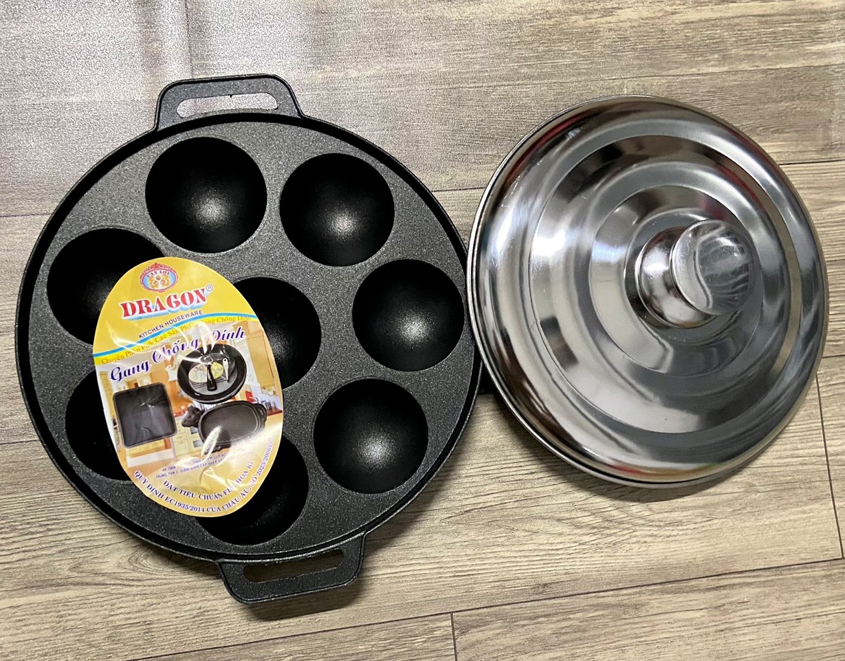 Chảo Bánh Khọt Gang Chống Dính Cao Cấp Dragon Loại 8 Lỗ