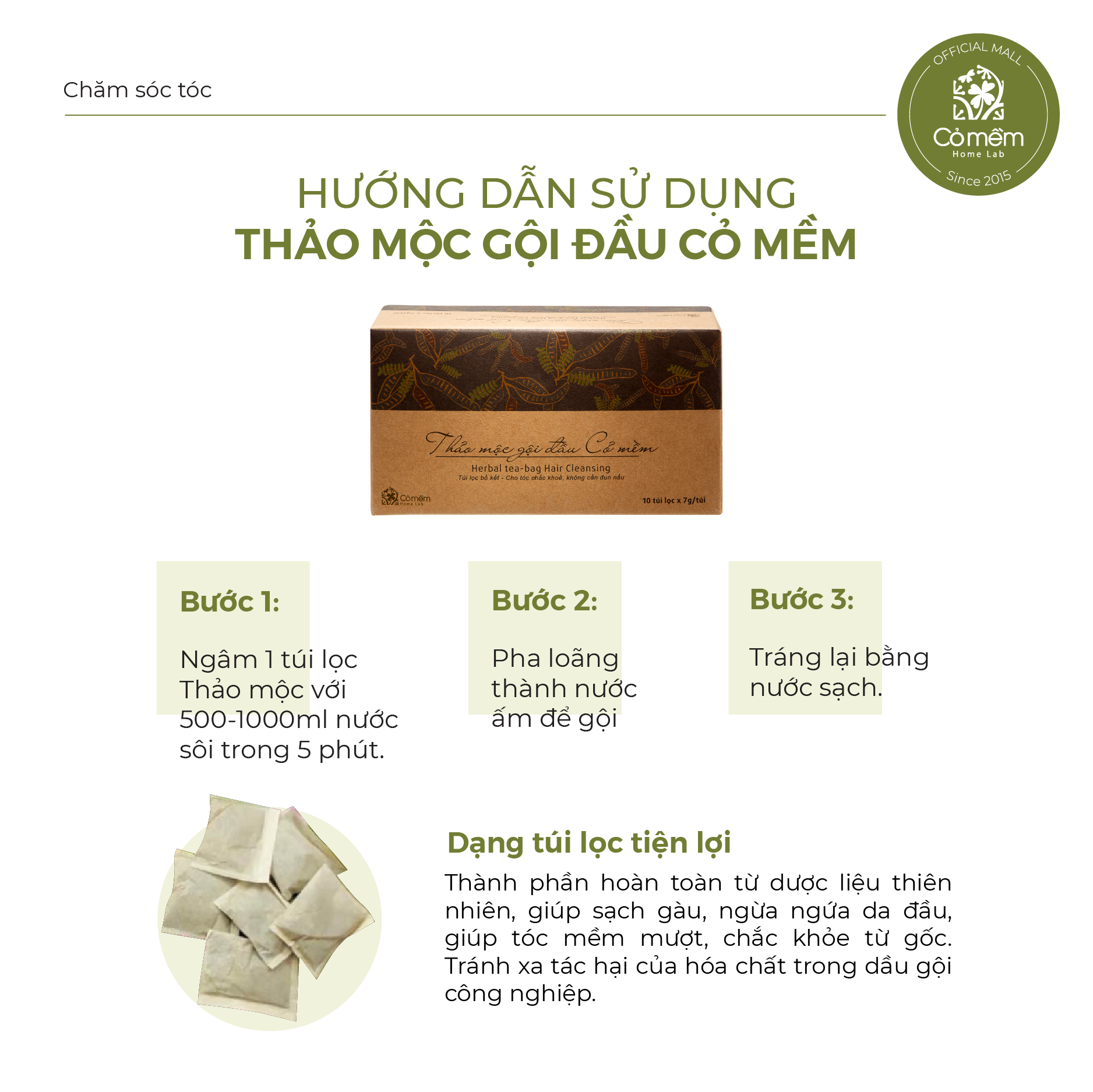 Thảo Mộc Gội Đầu Cỏ Mềm Từ Bồ Kết Hỗ Trợ Trị Rụng Tóc, Dầu Gội Giúp Mượt Tóc, Bóng Tóc Giúp Tóc Chắc Khỏe Từ Gốc An Toàn Từ Thiên Nhiên Dạng Túi Lọc
