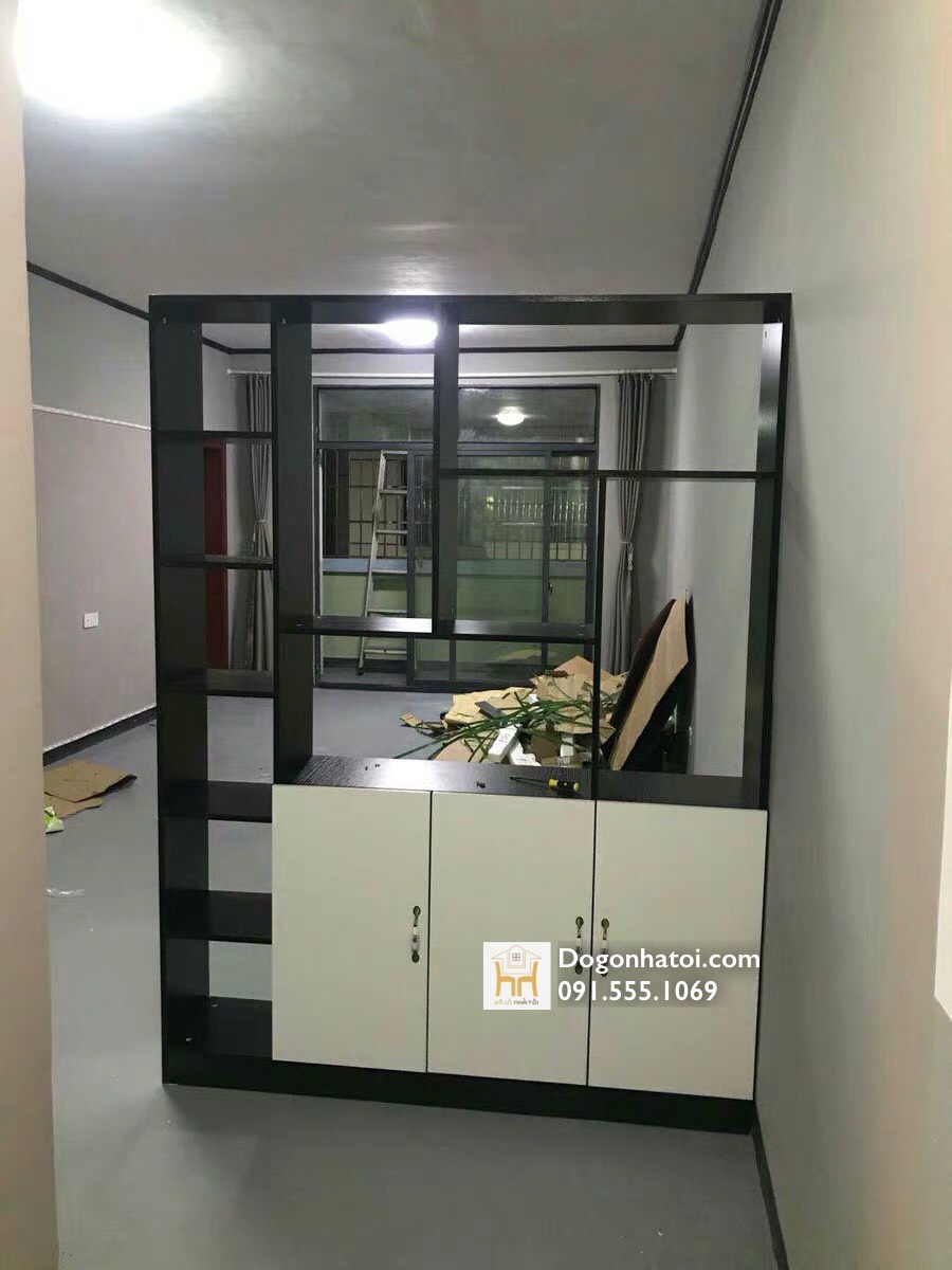 TỦ RƯỢU KIÊM VÁCH NGĂN PHÒNG TR603- C2m x R1m5 - Màu Trắng-Đen