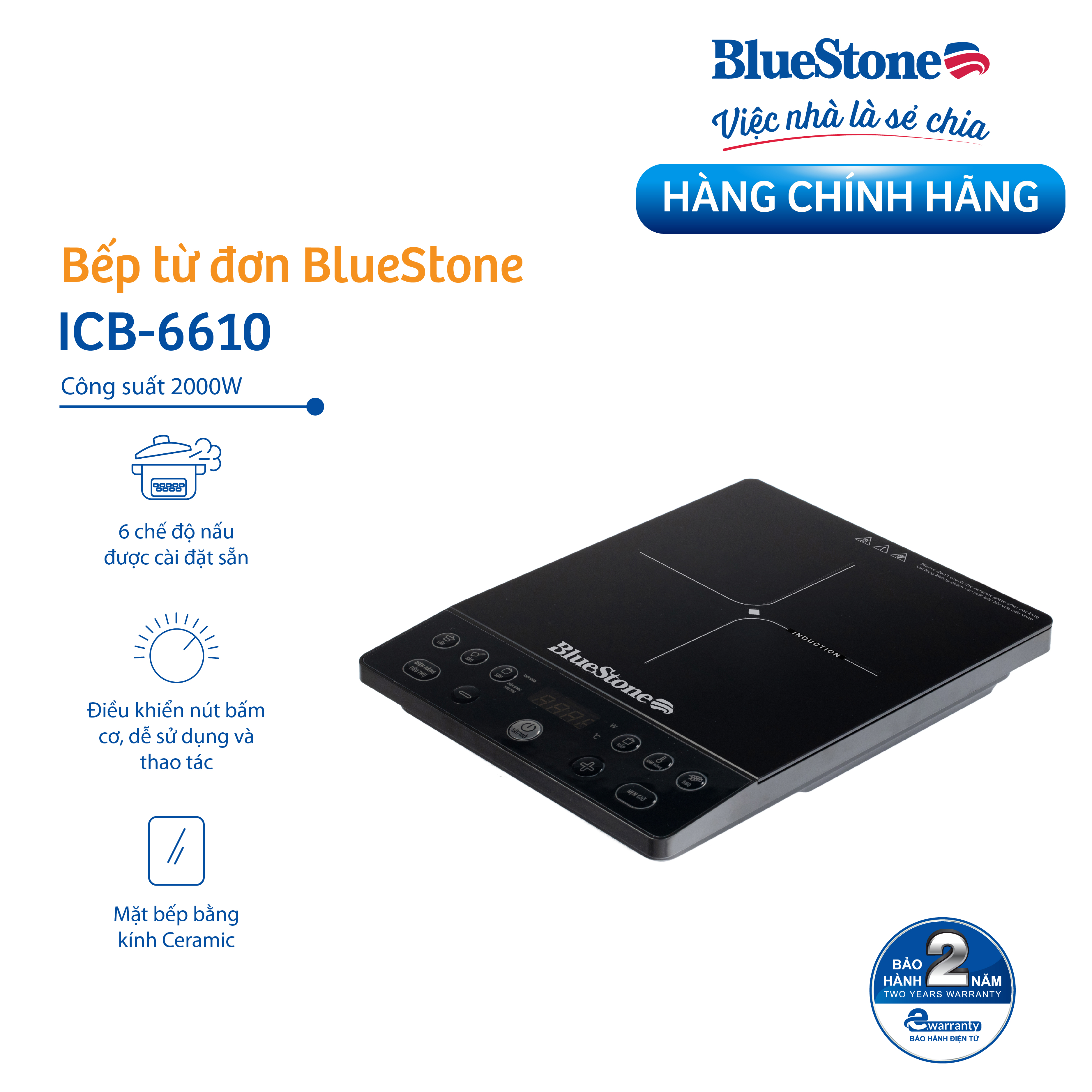 Bếp Từ Đơn BlueStone ICB-6610 (2000W - Kèm nồi lẩu) - Hàng Chính Hãng