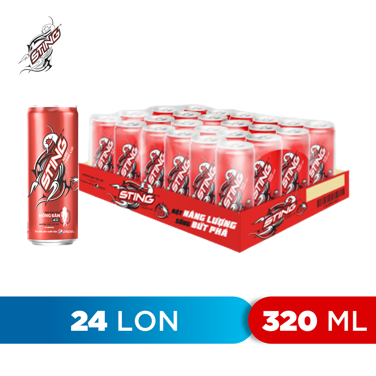 Hình ảnh Thùng 24 Lon Nước Tăng Lực Sting Dâu (320ml/Lon)