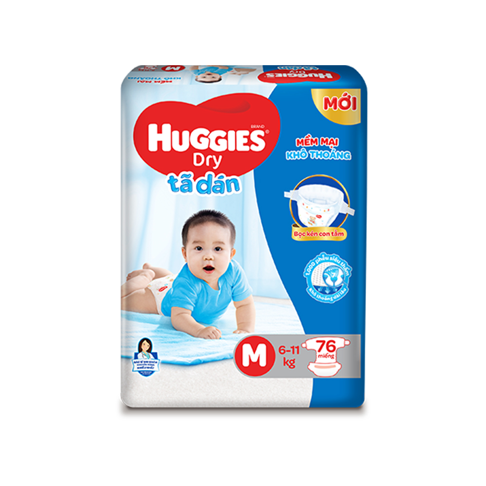 Combo 3 Tã dán Huggies Super Jumbo size M76 - 76 Miếng (6 - 11kg)