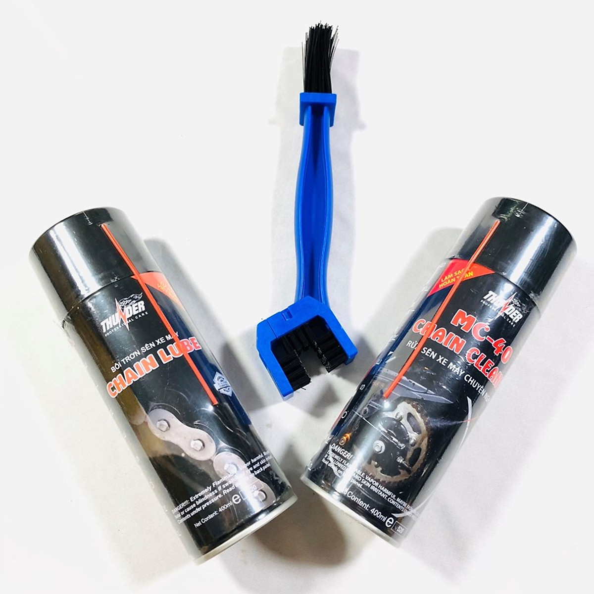 Combo Xịt Dưỡng sên Thunder Chain Lube 400ml, Vệ sinh sên MC-40 400ml tặng bàn chải chà sên 3D