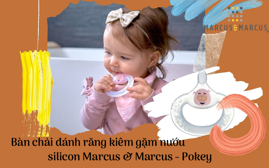 Bàn chải đánh răng kiêm gặm nướu silicon cho bé Marcus &amp; Marcus, từ 6 tháng - Pokey