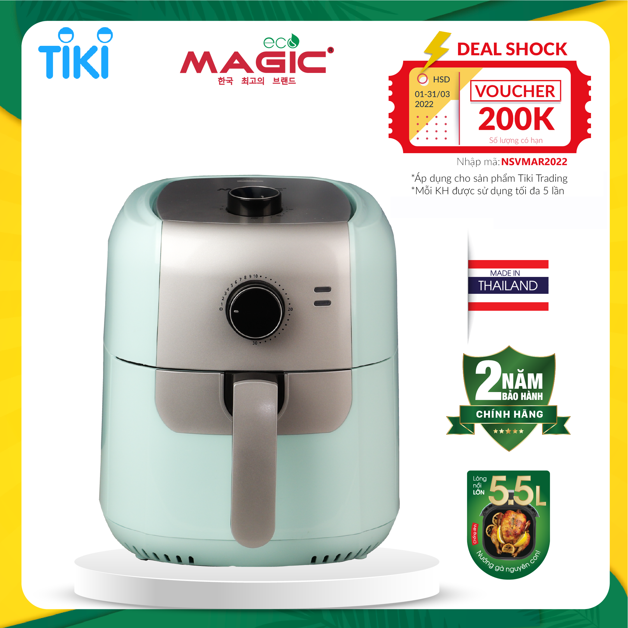 Nồi Chiên Nướng Không Dầu Magic Eco AC-101 5.5L - Hàng Chính Hãng