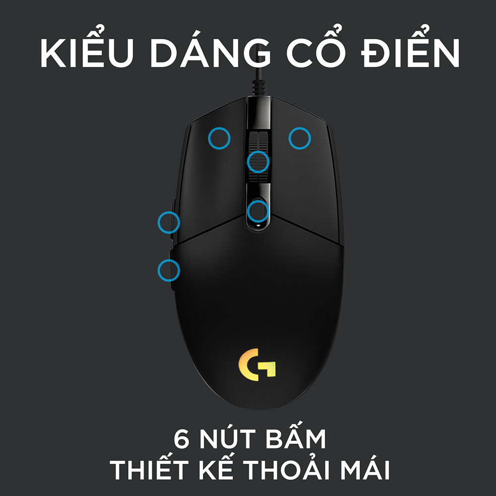 Chuột game có dây Logitech G102 Lightsync - Tùy chỉnh RGB, 6 nút lập trình, nhẹ, 8000 DPI, PC/Mac - Màu