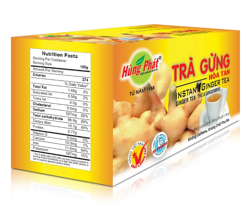 Trà Gừng Hòa Tan Tiện Lợi Hỗ Trợ Cải Thiện Sức Khỏe Tiêu Hóa Ấm Bụng Hộp 200g- Hùng Phát Thương Hiệu 35 Năm