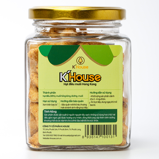 Hạt Điều Rang Muối Hồng Kông KHouse hũ thủy tinh - Hạt điều K'house Bình Phước