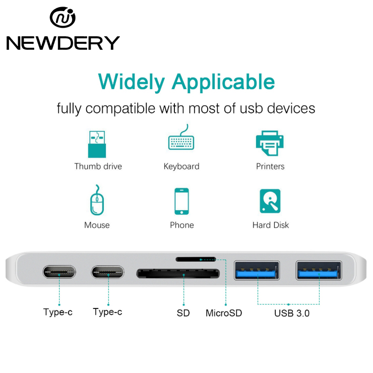 Hub chia USB Type-C 6 Cổng TYPE-C/USB 3.0/SD/TF Newdery 9634 - Hàng chính hãng