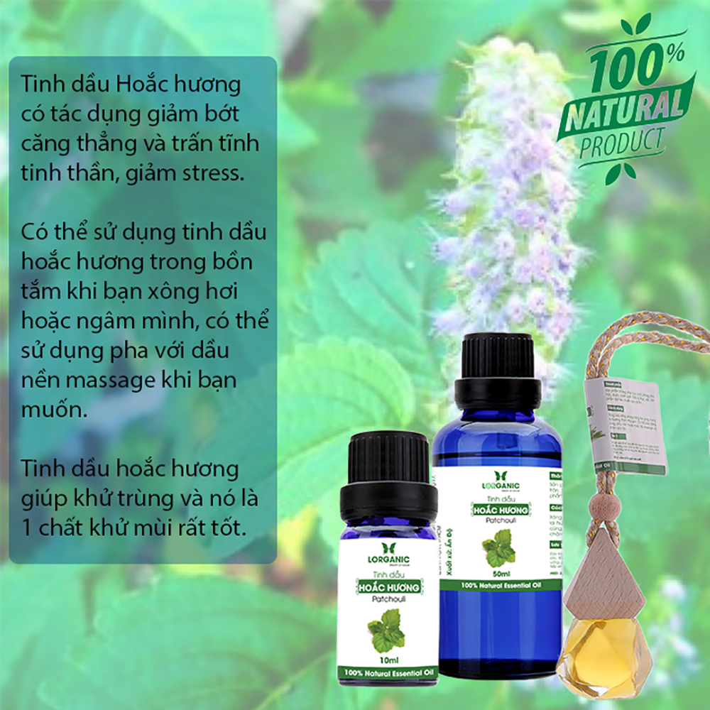 Tinh dầu hoắc hương Patchouli Lorganic 50ml/ Hương thơm nhẹ nhàng/ Tinh dầu thiên nhiên nguyên chất xông phòng, thư giãn tinh thần, cân bằng cảm xúc, khử mùi hiệu quả/ Thích hợp dùng với đèn xông và máy khuếch tán.