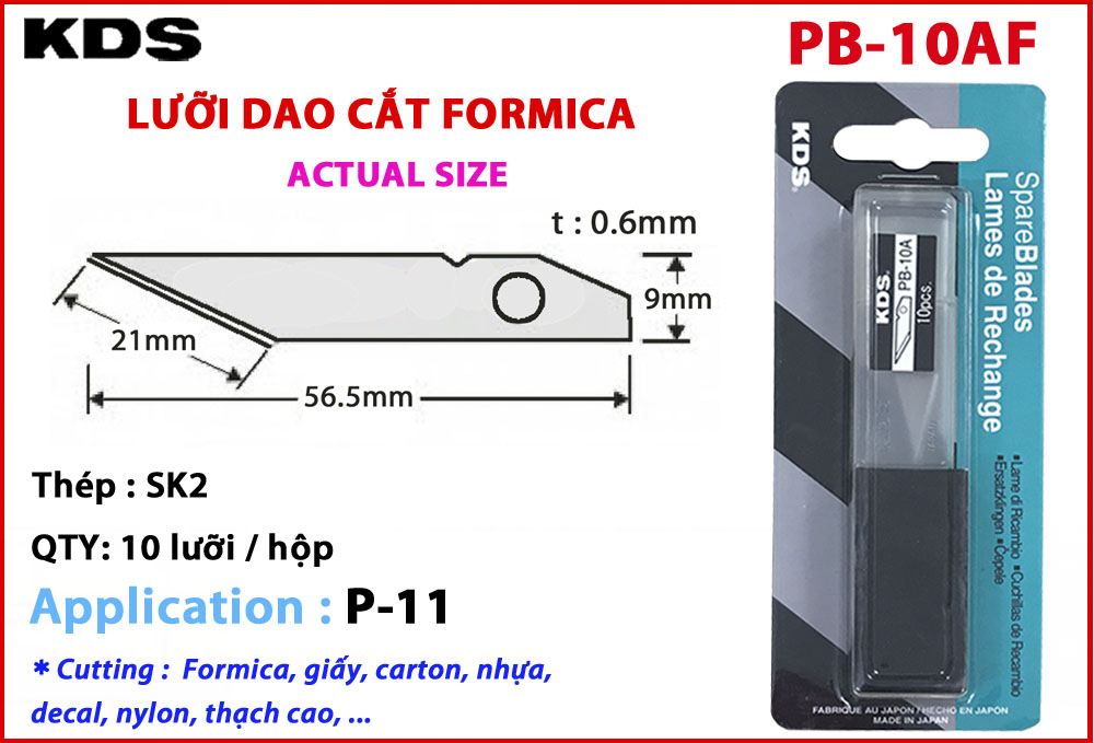 LƯỠI DAO CẮT MICA MŨI THẲNG KDS PB-10AF